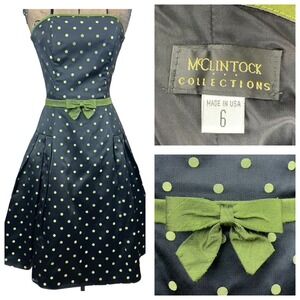 Vintage McCLINTOCK Womens (6) Strapless Dress Polka Dot‎ Fit Flare LBD Y2K USA